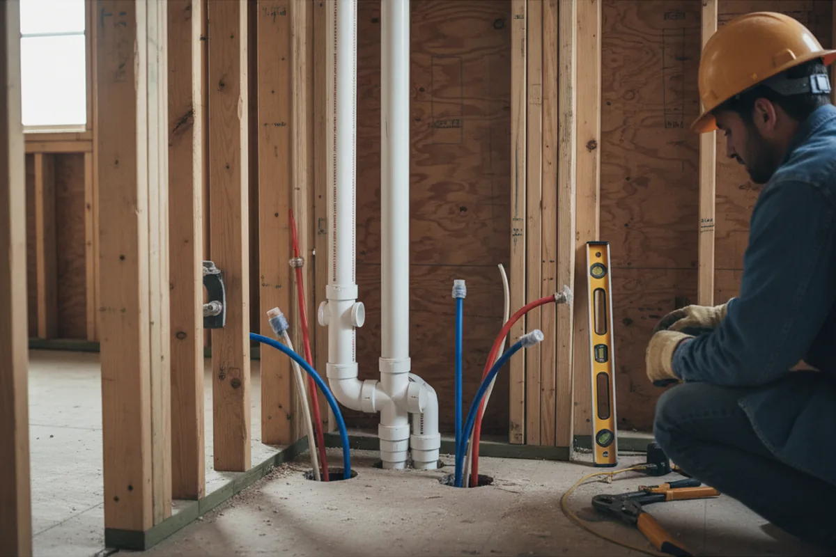 Drain and supply rough-in during Sump Pump Repair in Hyde Park